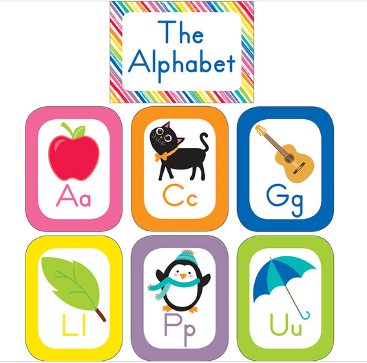 Alphabet Cards with Images Bulletin Board | Just Teach | Schoolgirl Style | UPRINT